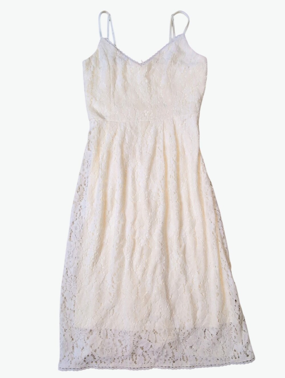 Promesa Floral Lace Cream Sleeveless Spaghetti strap Midi-Dress Size SMALL